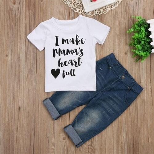 1-5Years Fashion Toddler Kids Baby Boys Clothes Sets Letter Short Sleeve T-shirt Jeans Denim Pants Outfits Kids Summer Clothes