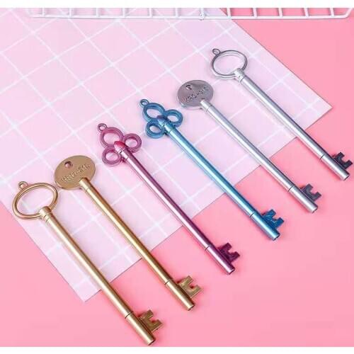 Retro Key Neutral Rollerball Gel Pen School Stationery Wholesale 0.38MM Black Pen Writing Tools Charms