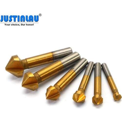 JUSTINLAU 6pcs/set 3 Flute Titanium Chamfer 90 Degree Chamfering End Mill Cutter Countersink Drill Bit