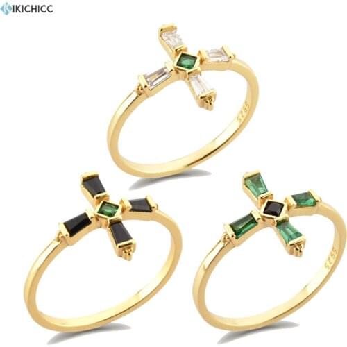 KIKICHICC 925 Sterling Silver Three Color Cross Green Ring Size Women Luxury Slim Ring Jewelry For Rock Punk Wedding Jewelry