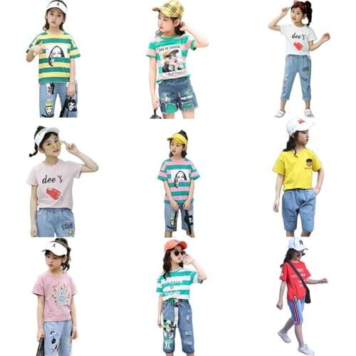 Costume Kids Set Summer T-shirt+jeans 2pcs Sets Sports Children Suits Girls Suit Fashion Childrens Clothes