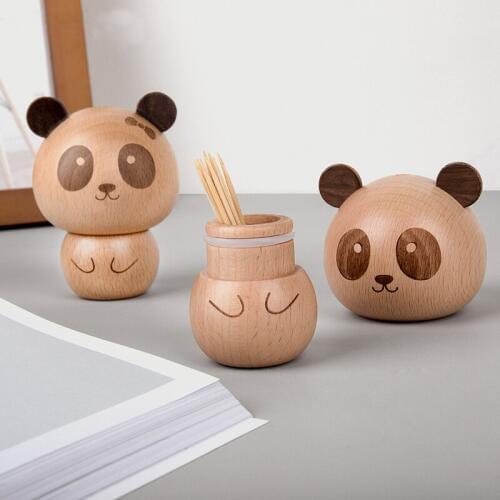 Creative Wooden Toothpick Box Cartoon Personality Cute Home Decoration Toothpick Holder Panda Model