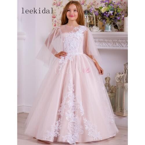 Sheer Sleeve Vintage Lace Princess Ball Gowns Flower Girls Dresses Vintage Lace Girls Birthday Party Celebrity Dresses Custom