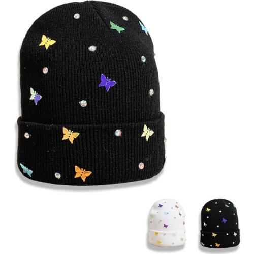 LDSLYJR 2021 Autumn and winter Acrylic butterfly Thicken knitted hat warm hat Skullies cap beanie hat for Men and Women 43