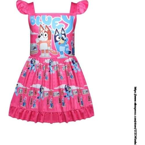 Bingo bluey Baby Girls Dress Cotton Summer Beautiful Flower Short Sleeve Kids Clothes Floral Princess Dress Children Clothes