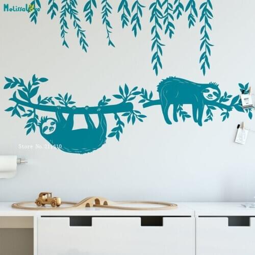 Lovely Sloth Wall Decals Home Decoration Kids Room Custom Color Woodland Animals Vines And Leaf Tropical Gift YT4861