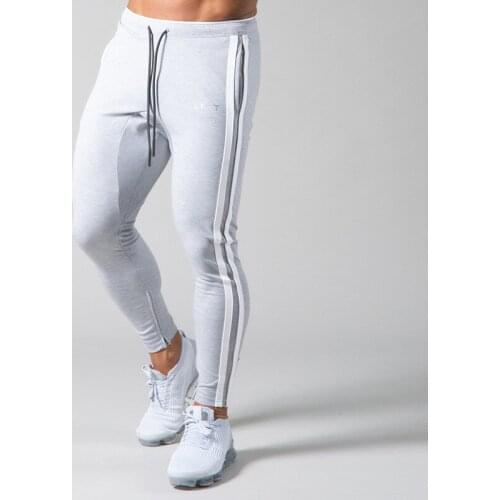 2021 Men Sports Pants Fitness Casual Elastic Pants Men Bodybuilding Clothing Casual White Sweatpants Stripe Joggers Pants CK042