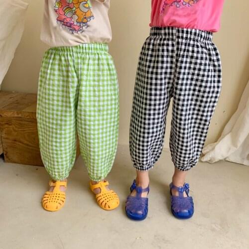 2021 Spring And Summer New ChildrenS Anti-Mosquito Pants Plaid Casual Pants Boys Girls Comfortable Pants Korean Style Clothes