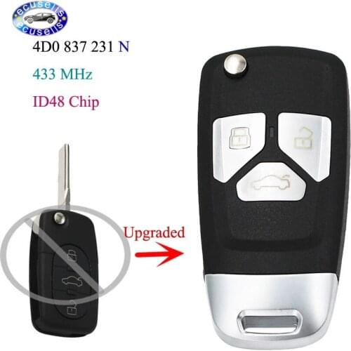 3 Buttons Upgraded Replacment Flip Remote Car Key Fob 433 MHz ID48 Chip for Audi A3 A4 1999-2002 4D0 837 231 N