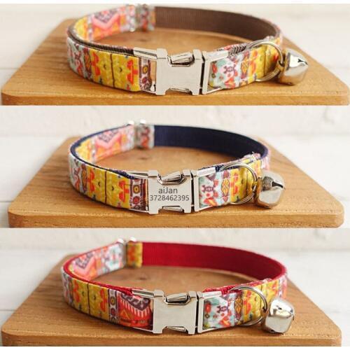 Personalized Cat Kitten Collar with Bell ID Tag Custom Engraved Name Tag for Small Dogs Puppy Collar Chihuahua Yorshire Bulldog