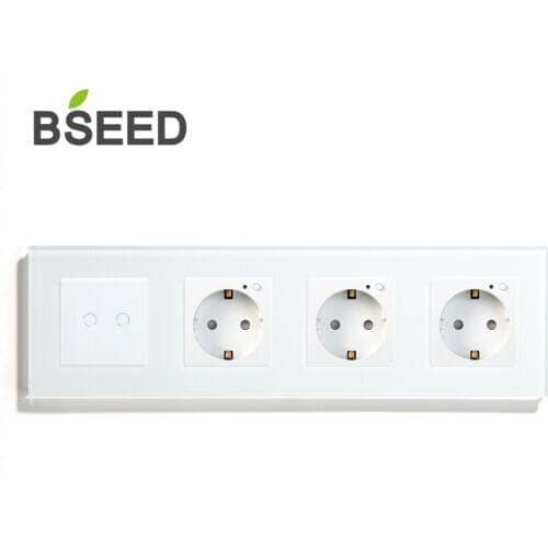 BSEED Triple WiFi EU Sockets 2 Gang Switch With White Black Crystal Glass Panel Control by Alexa Google Smart Life Tuya
