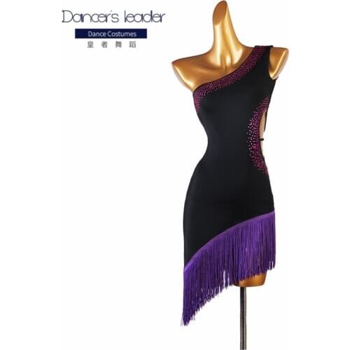 Latin Dance Dress Female Adult Children One-shoulder Fringed Sexy Dress High-end Custom Competition Performance Practice Clothes