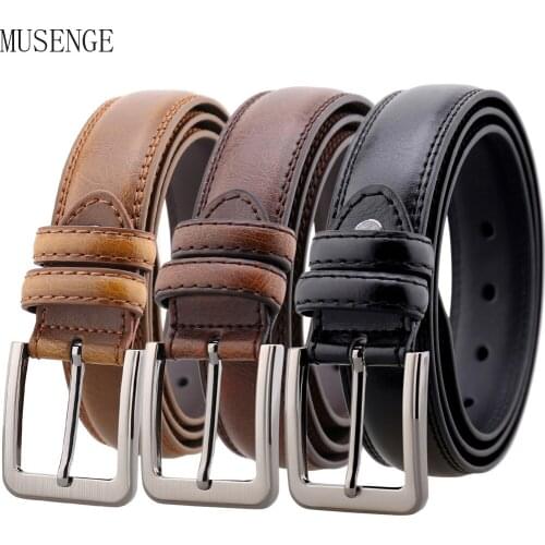 Fashion Brown Pin Buckle Jeans Mens Belt Genuine Leather Belt Male Waist Strap Luxury Casual Men Belts Vintage 2021 New Gift