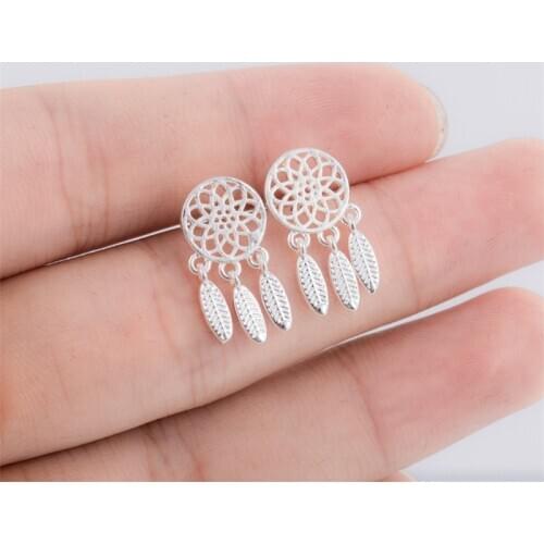 Bohemia Ethnic Nationality Indian Feather Dream Catcher Feathers Tassel Stud Earrings For Women Dreamcatcher Earrings Jewelry
