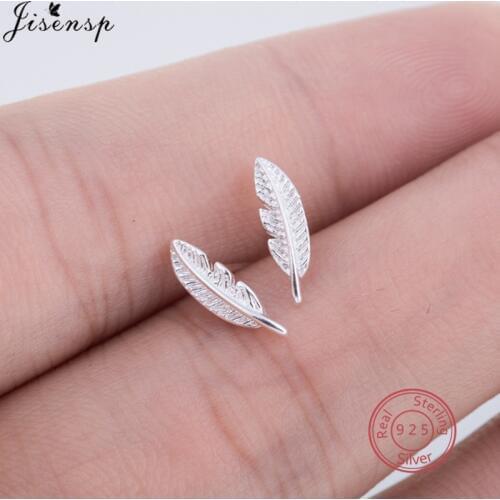 Jisensp Silver Color Earrings Tiny Leaves Stud Earrings for Girls Bridal Jewelry Fine Jewelry bijoux