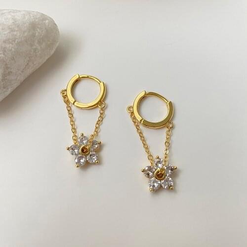 Temperamental Exquisite Rhinestone Flower Pendant Hoop Earrings Fashion Sexy Tassel Metal Chain Earrings All-matching