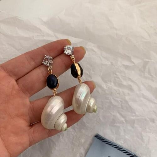 Personality earrings for women natural shell with zircon custom brincos aretes Korean fashion stud earrings Jewelry 2021 new