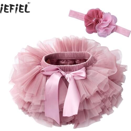 6-3Years Infant Newborn Baby Girls Tutu Skirts Princess Bow Tulle Ball Gown Skirts Baby Girl Party Costumes+Flower Headband