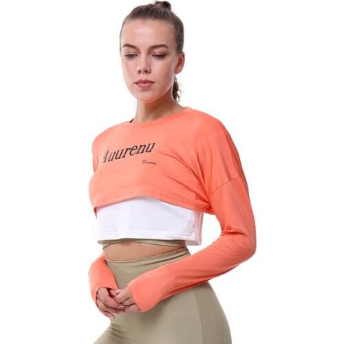 Women Athletic Sport Shirts Slim Fit Long Sleeved Fitness Coat Yoga Crop Tops With Thumb Holes Gym Jacket Workout Sweatshirts