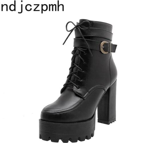 Womens Boots New winter fashion Round head zipper High heel Short tube Martin Womens shoes size 32-42 Heel Height 11.5cm black