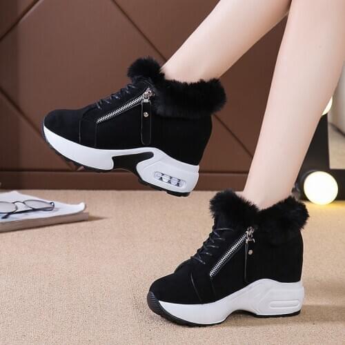 2020 womens hidden heels plush warm winter sneakers casual ladies Side zipper high platform casual shoes woman