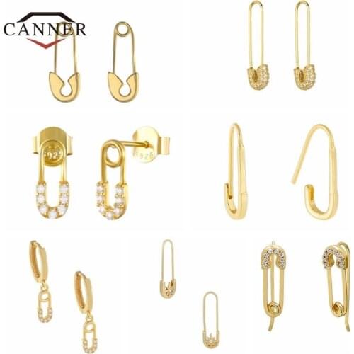 CANNER 100% Real 925 Sterling Silver Pin Ear Hook Stud Earrings for Women CZ Zircon Piercing Earring Jewelry Pendientes Brincos