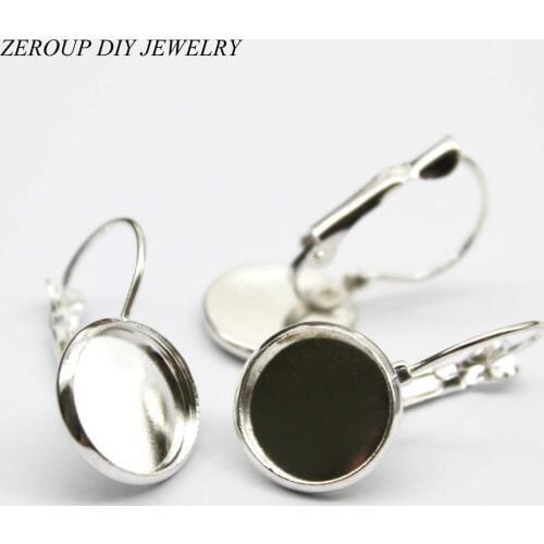 10mm 12mm 10pcs Earring Hooks Round Silver Color Plated Cabochon Cameo Tray Settings Earring Blank Base Supplies for Jewelry1