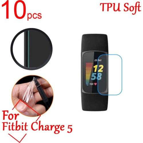 10pcs Ultra Clear TPU Soft LCD Full Screen Protector cover For Fitbit charge 5 Band GPS sports Smart Watch Protective Film