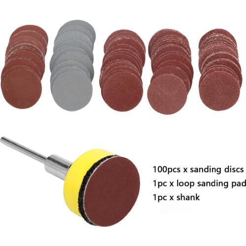 100pcs 25mm Sanding Discs + 1" Abrasives Hook & Loop Backer Plate + 1/8inch Shank Set For Polishing Tools