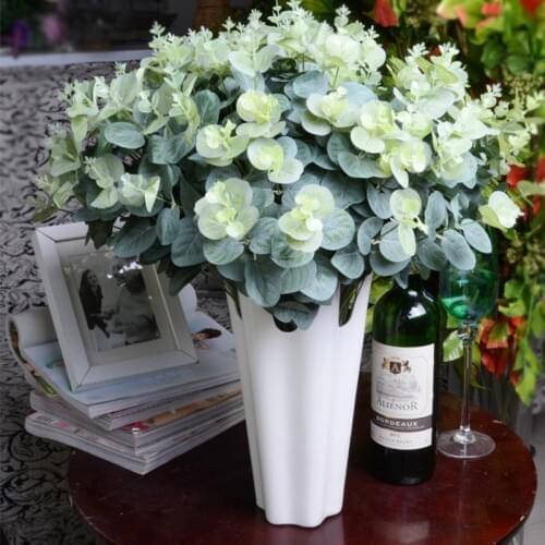 16 Heads Eucalyptus Leaves Silk Artificial Flowers Arrangment Tree Plant Bouquet Faux Foliage Wreath Home DIY Decoration