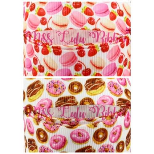16mm-75mm Doughnut&Macaroon&Fruits Printed Grosgrain Ribbon/Foe Dessert Patterns DIY Party&Birthday Home Decoration 50yards/roll