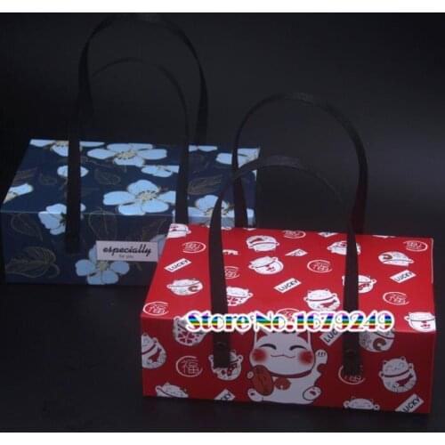 22.5*15.5*7cm Potable Red Blue flower Paper Cake Box, Chocolate Party Cookies food packing Box Gift Box 100pcs/lot Free shipping
