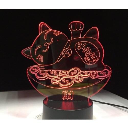 Good Fortune Treasure Cat 3D Lava Lamp Creative 7 Colors Changing LED Night Light RGBW Mood Decor Gift Bedroom Table Lamp