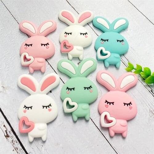5/10pcs Silicone rabbit Teether Cartoon Animal BPA Free Rodents Teething Necklace Food Grade Infant Chewable Toys Baby Teether