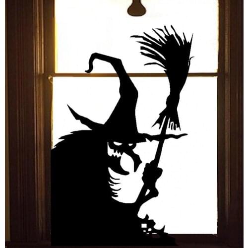 5pcs Halloween Window Stickers Cute Black Witch Ghost Decoration DIY Window Decor Bar Kids' Room Party Window Cling
