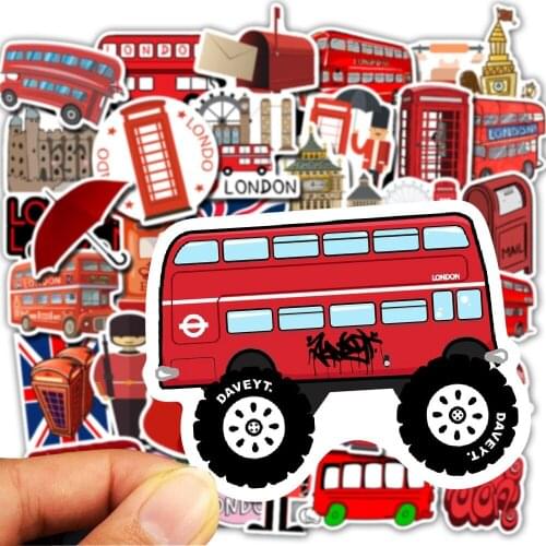 50pcs Non-Repeating London Bus Style Stickers Aesthetic Luggage Laptop DIY Diary Scrapbooking Kawaii Stickers for Girls