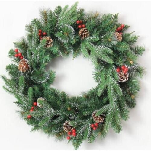 50cm Pine Needles PE+PVC Leaf Christmas Wreath Mixed Red Fruit Pine Cone Wreath