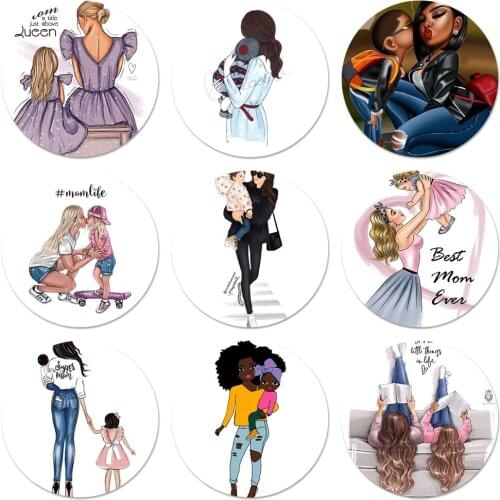 58mm Black Brown Hair Baby Mom daughter Girl Son Dad Badge Brooch Pin Accessories For Clothes Backpack Decoration gift