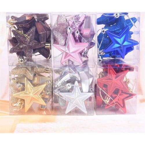 6Pcs/Set Christmas Tree Decoration Five-Pointed Star 7cm 3D Star Decor For Christmas Tree Scene Layout Xmas Decorations