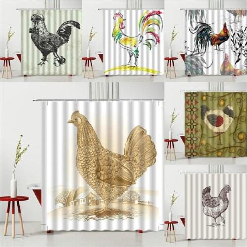 American Bath Curtain Western America Farm Cock Hen Funny Pattern Waterproof Curtain Bathroom Set Multiple Size With Hooks