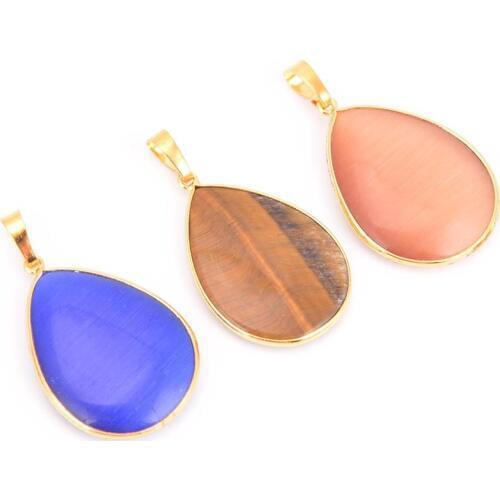 Reiki Chakra Natural Gem Stone Moonstone Bluestone Water drop shape Necklaces & Pendants for Men Women Healing Jewellery D427