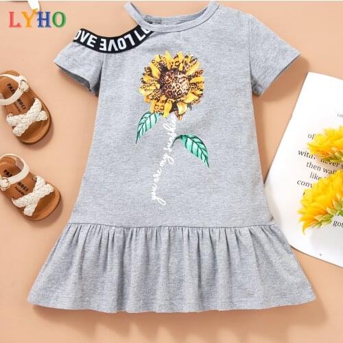 Baby Girls Dresses Girl Sport Clothes Summer Style Flowers Print Cute Short Sleeve Dress Printed Kids Dresses ClothingIrregular
