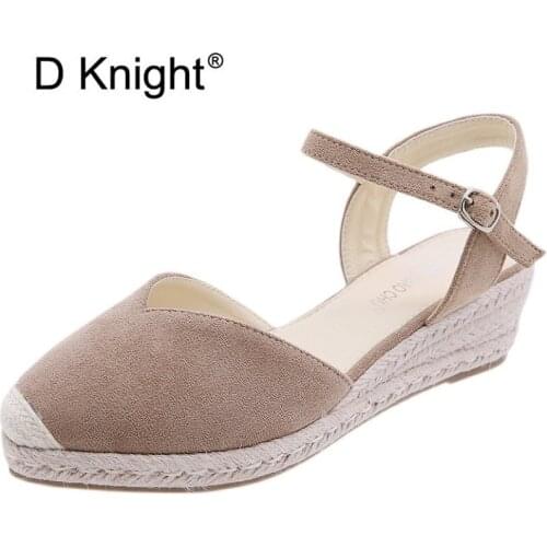 Summer Buckle Strap Fisherman Shoes Espadrilles Wedges Gladiator High Heels Sandals For Woman Straw Roman Platform Female Pumps