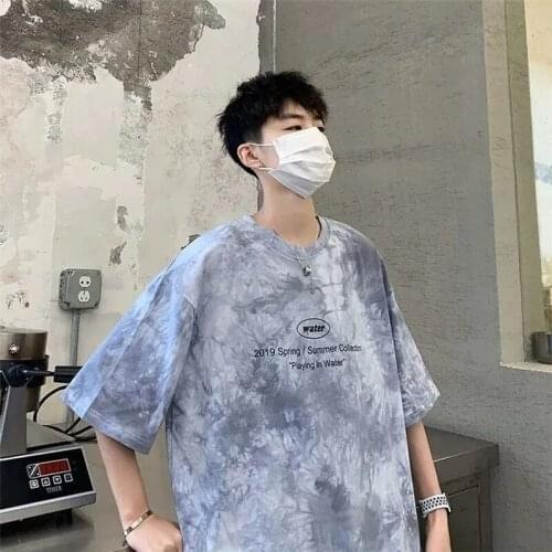 100% cotton short sleeve t-shirt mens and womens summer new tie dye gradient trend versatile top