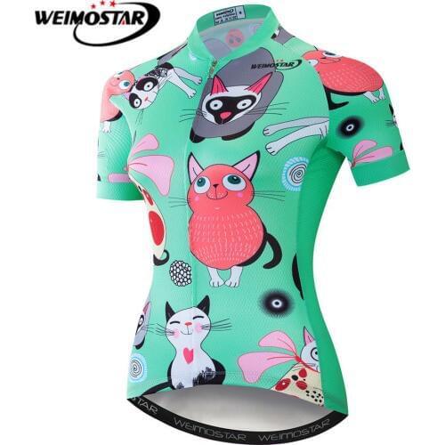 Weimostar Cat Cycling Jersey Women Summer Breathable MTB Bike Jersey Shirt Quick Dry Bicycle Shirt Downhill Cycling Clothing