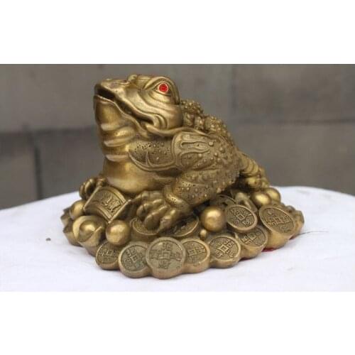 China Brass Copper Fengshui Lucky Yuanbao Wealth Money Frog Golden toad Statue
