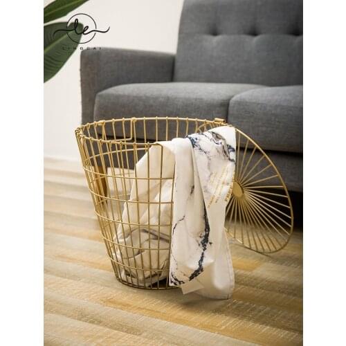 High Quality Golden Laundry Basket Metal Dirty Clothes Storage Basket Home Organizer Basket Creative Storage Wicker Basket
