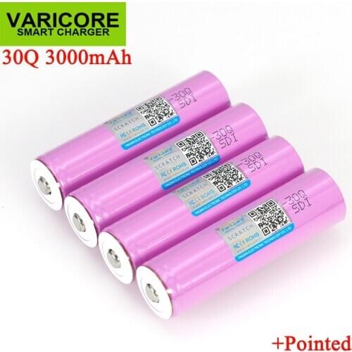 VariCore 3.7V 18650 ICR18650 30Q 3000mAh li-ion Rechargeable battery For Flashlight Batteries + Pointed