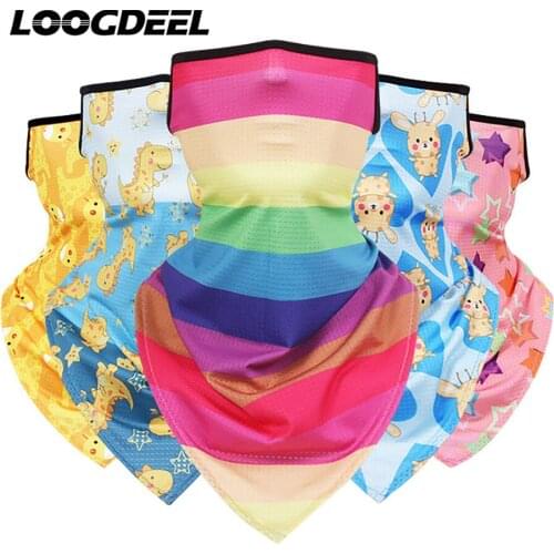 LOOGDEEL Children Ice Silk Hanging Ear Triangle Scarf Sunscreen Breathable Mesh Fabric Skin-friendly Quick-drying Mask Bandana