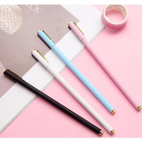 Cute 0.5mm Metal Gel Pens for School Writing Supply Quality Black Blue Pink Kawaii Office Business Stationery Gift